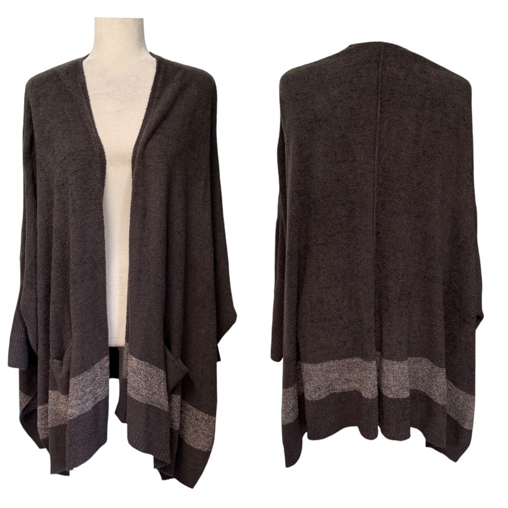 Barefoot Dreams Cliffside Wrap Women OS Carbon Pewter CozyChic Lite Stripe B902
